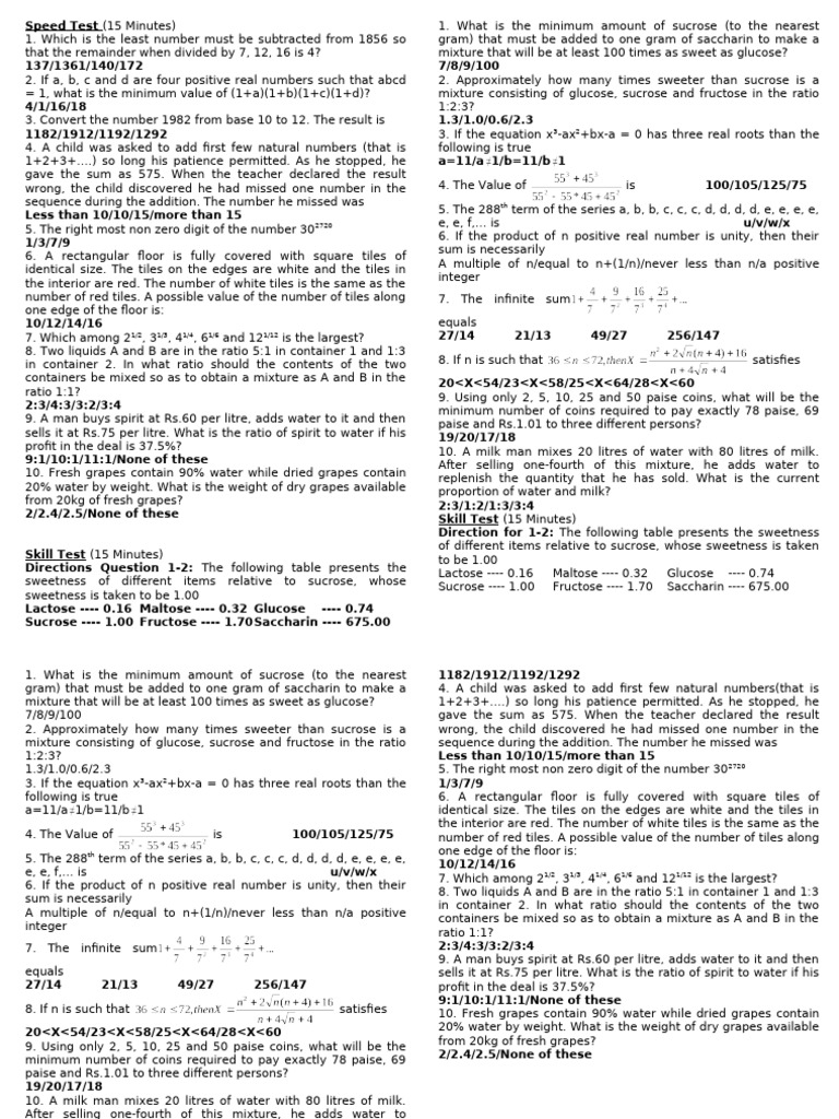 Math Problem Solving Practice Questions | PDF | Numbers | Fructose