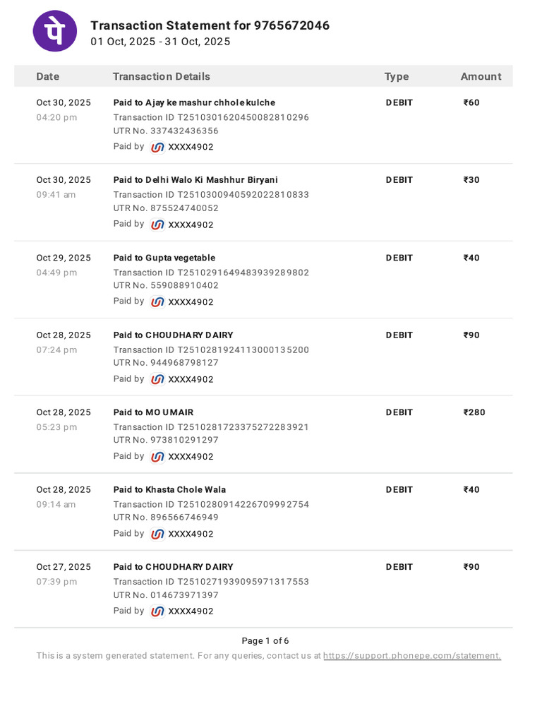 October 2025 Transaction Statement | PDF