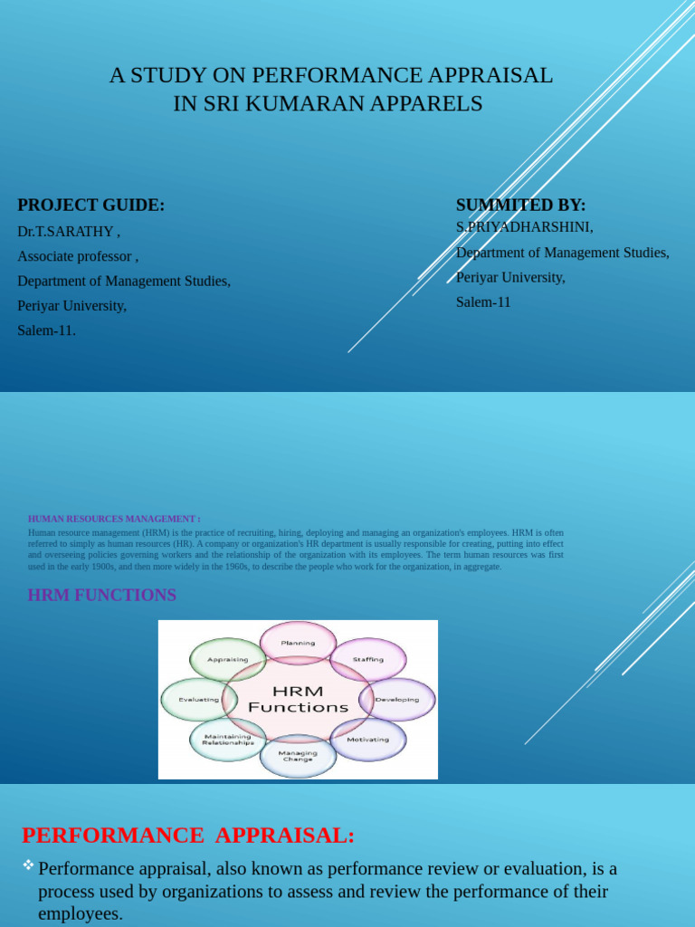 Performance Appraisal Study at Sri Kumaran Apparels | PDF | Performance ...