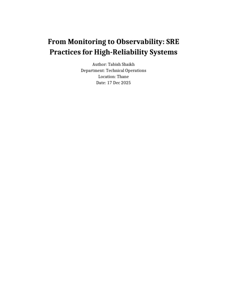 SRE Practices for Enhanced Observability | PDF | Reliability ...