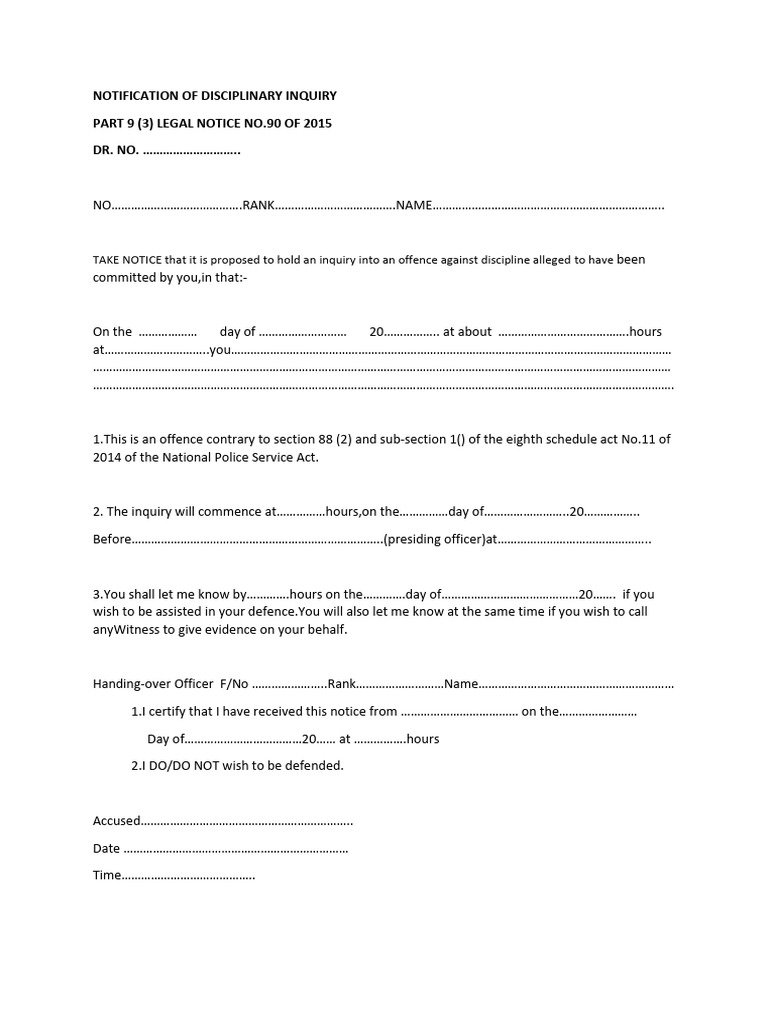 Disciplinary Inquiry Notification Template | PDF
