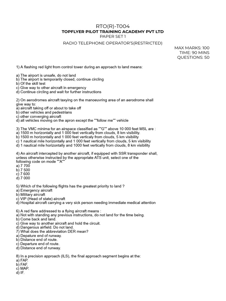 RTO Pilot Training Exam Paper 1 | PDF | Global Positioning System ...