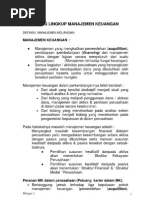 Ruang Lingkup Manajemen Keuangan