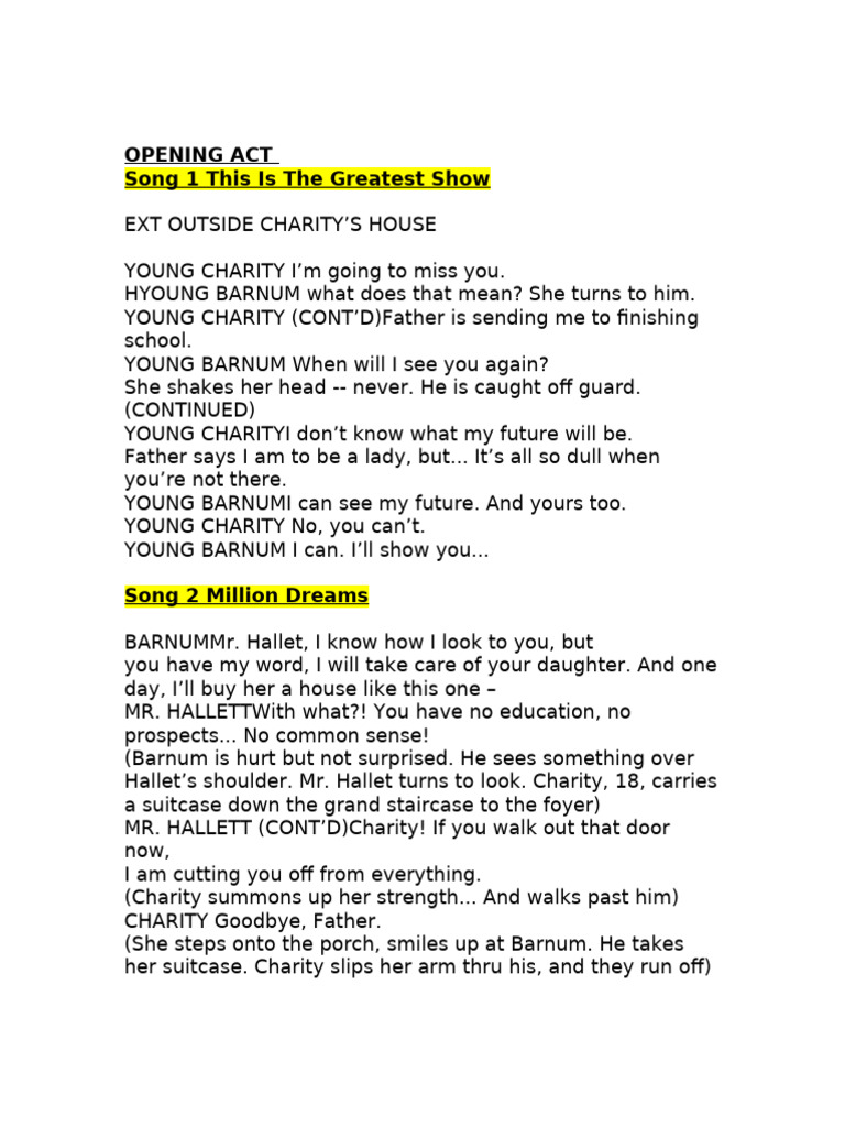The Greatest Showman Edited Script 2025 | PDF | P. T. Barnum
