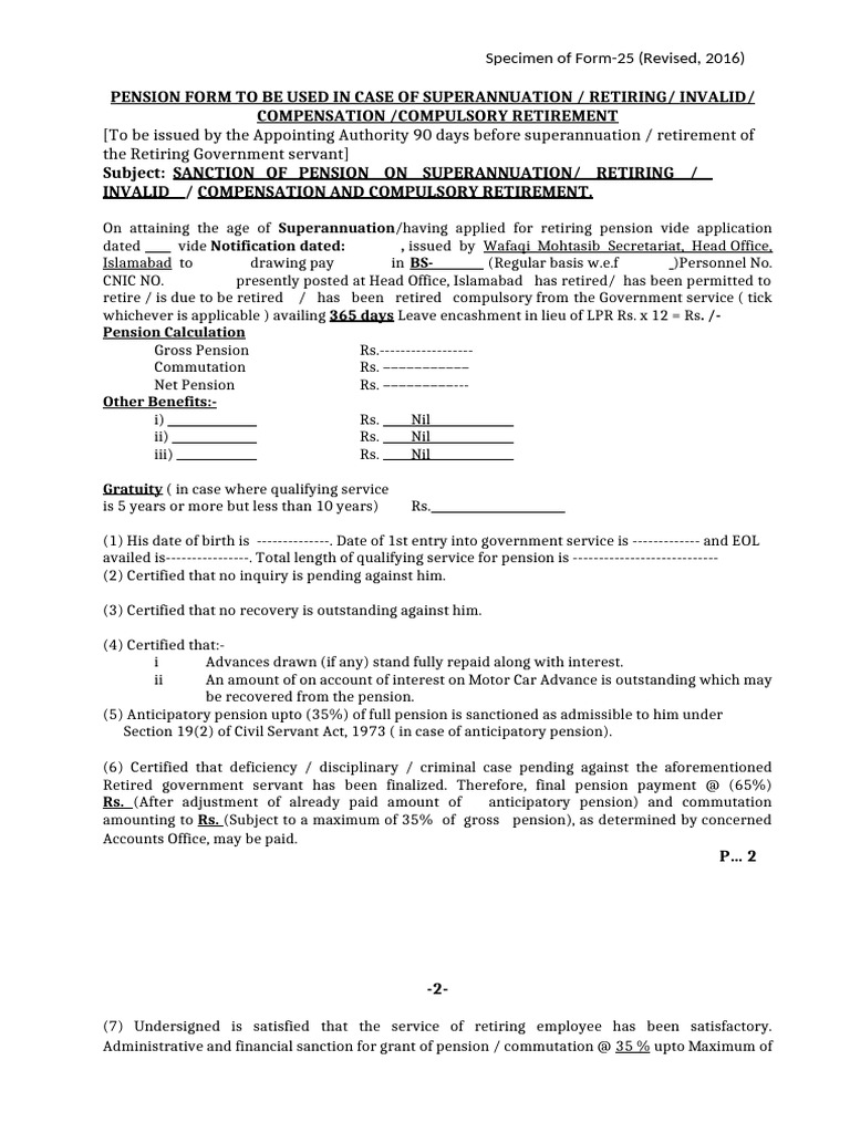 Pension Form-25 for Retirement Benefits | PDF | Pension
