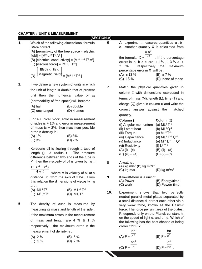 Dimensional Analysis and Measurement Errors | PDF | Force | Oscillation
