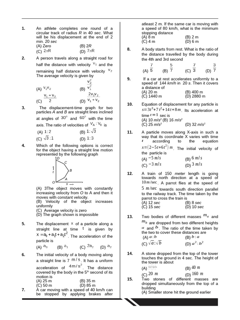 Physics Displacement and Motion Problems | PDF | Velocity | Acceleration