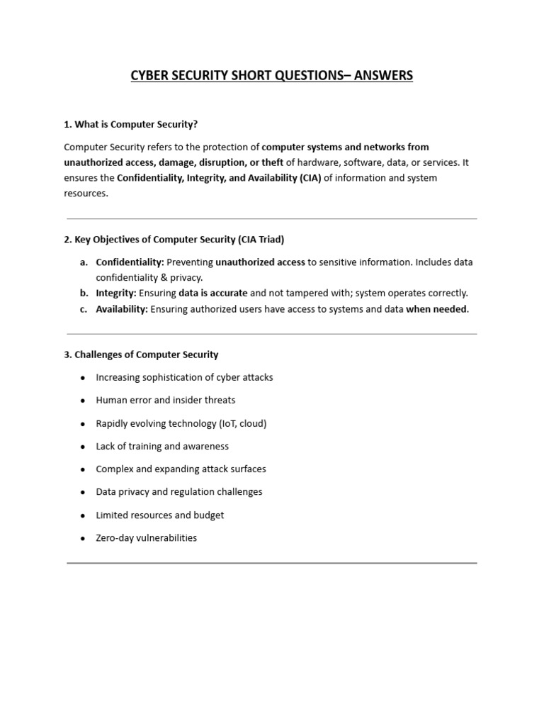 Cyber Security Questions Answers | PDF | Security | Computer Security