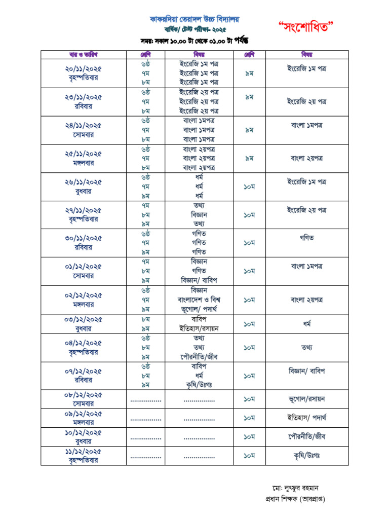 Annual Exam Routine 2025 | PDF