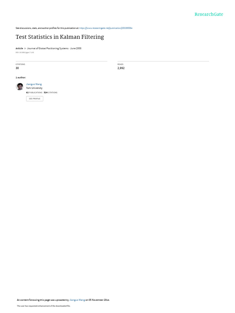 Test Statistics for Kalman Filtering | PDF | Kalman Filter | Statistics