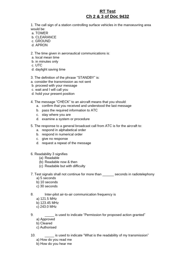 RT Test CH 2 & 3 Doc 9432 | PDF | Instrument Flight Rules | Aviation