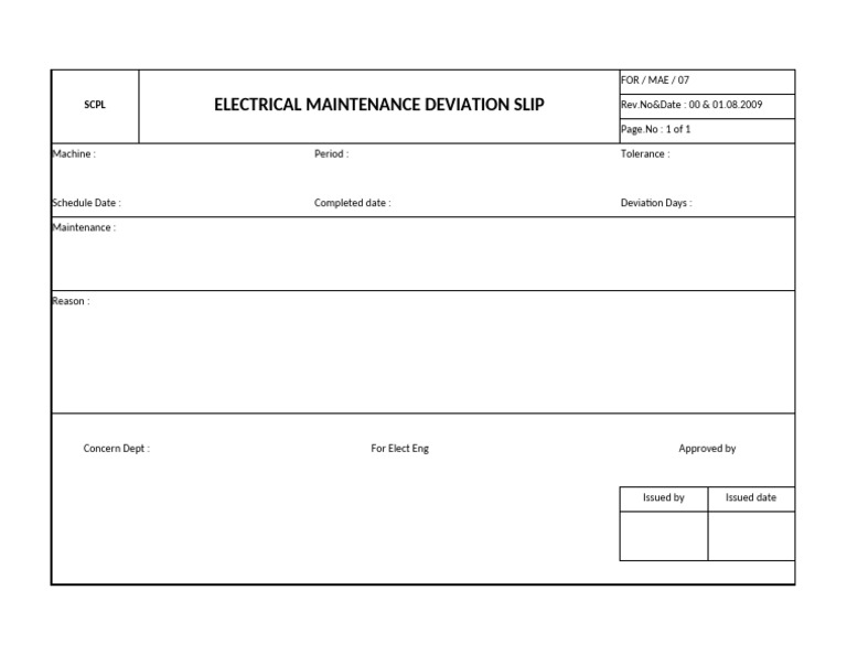 SCPL Electrical Maintenance Deviation Slip | PDF