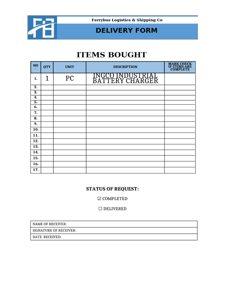 New Delivery Form 2 | PDF