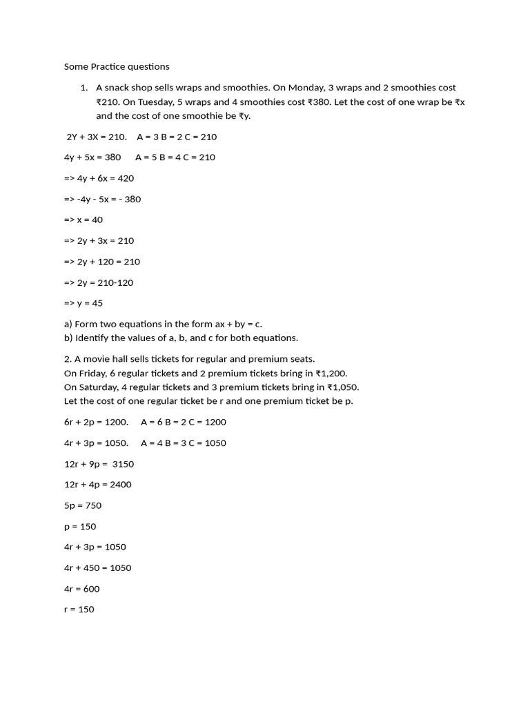 Some Practice Questions My P 3 | PDF | Equations | Numbers