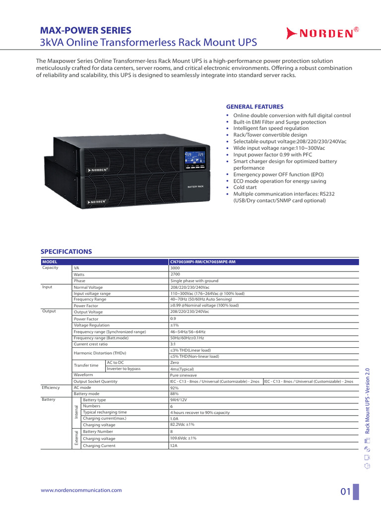 3kVA Rack Mount UPS Specifications | PDF | Computer Engineering ...