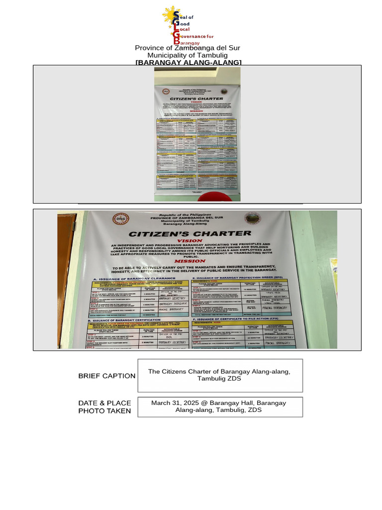 Citizens Charter of Barangay Alang-alang | PDF