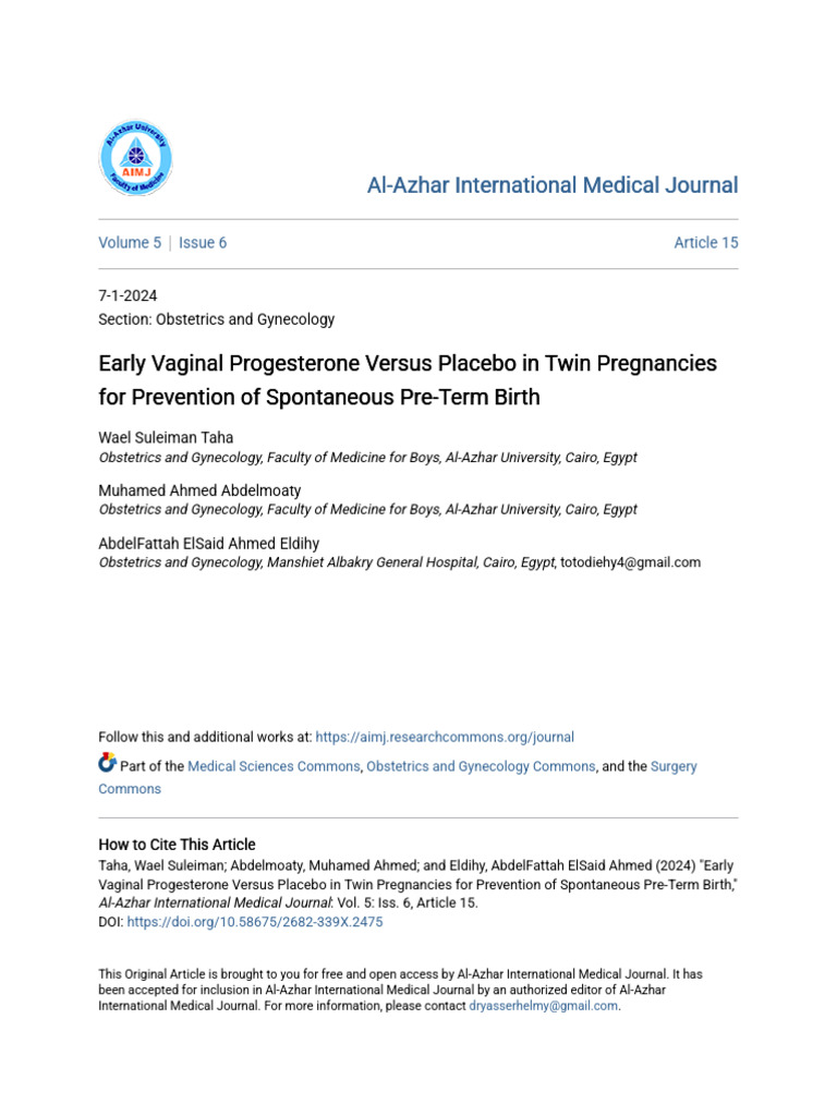 Vaginal Progesterone in Twin Pregnancies | PDF | Preterm Birth | Pregnancy