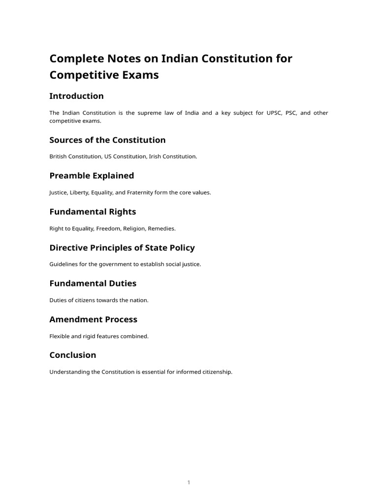 Document3 Indian Constitution Notes | PDF