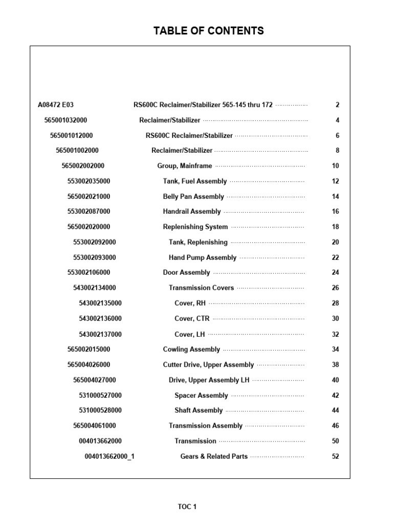 RS600C Reclaimer Parts Catalog | PDF | Screw | Nut (Hardware)