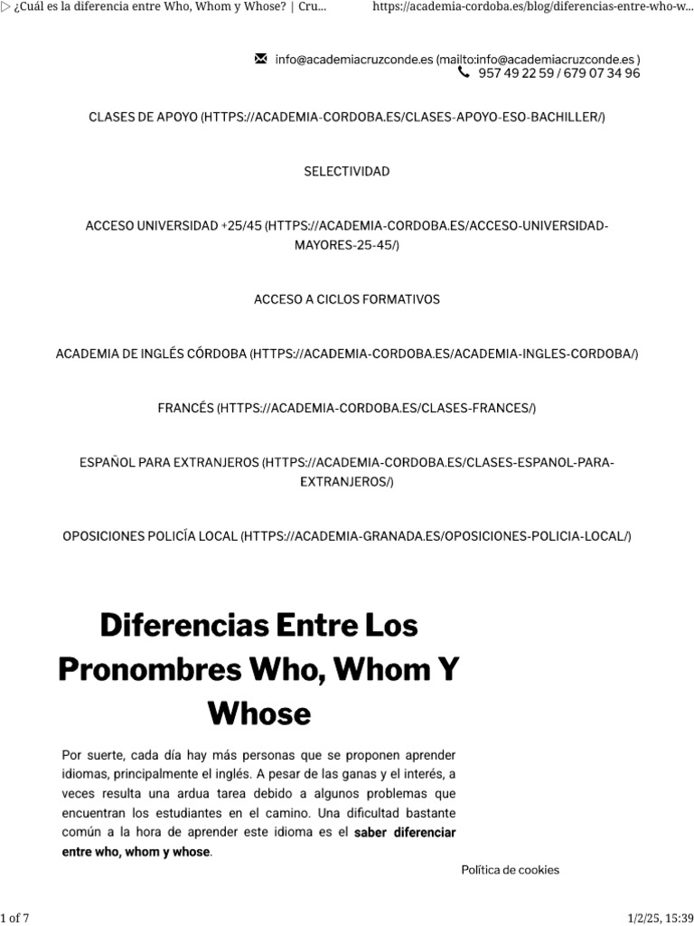 Who Whose Whom | PDF | Pronombre | Asunto (gramática)