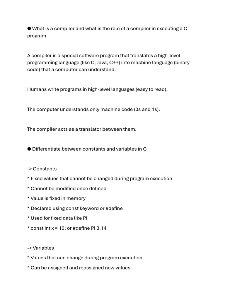 Compiler Basics and C Programming Errors | PDF | Computer Program ...