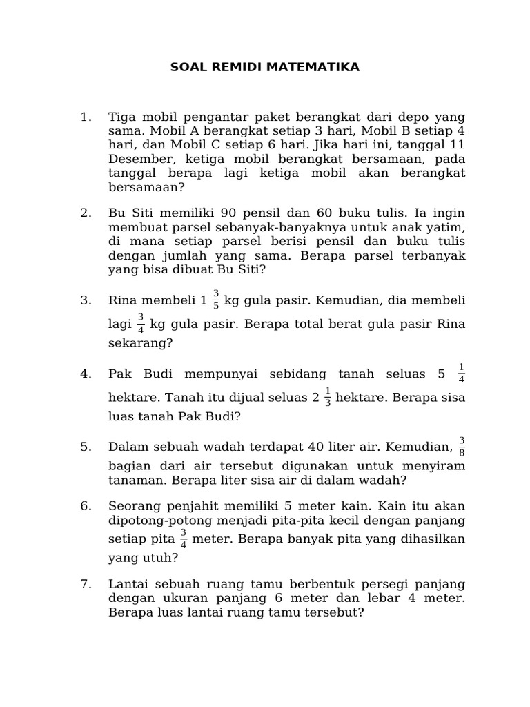 Soal Remidi Matematika Dasar | PDF