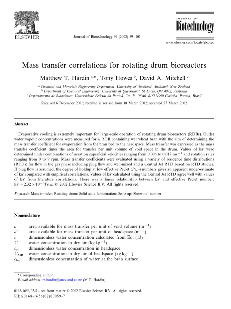 Mass Transfer Correlations For Rotating Drum Bioreactors | PDF | Gases ...