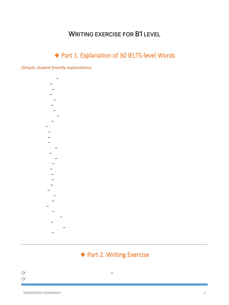 Writing Exercise For B1 Level | PDF