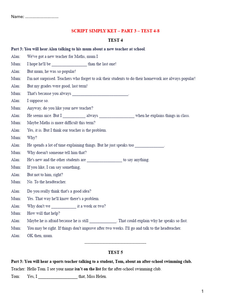 School Conversations: Tests 4-8 Scripts | PDF