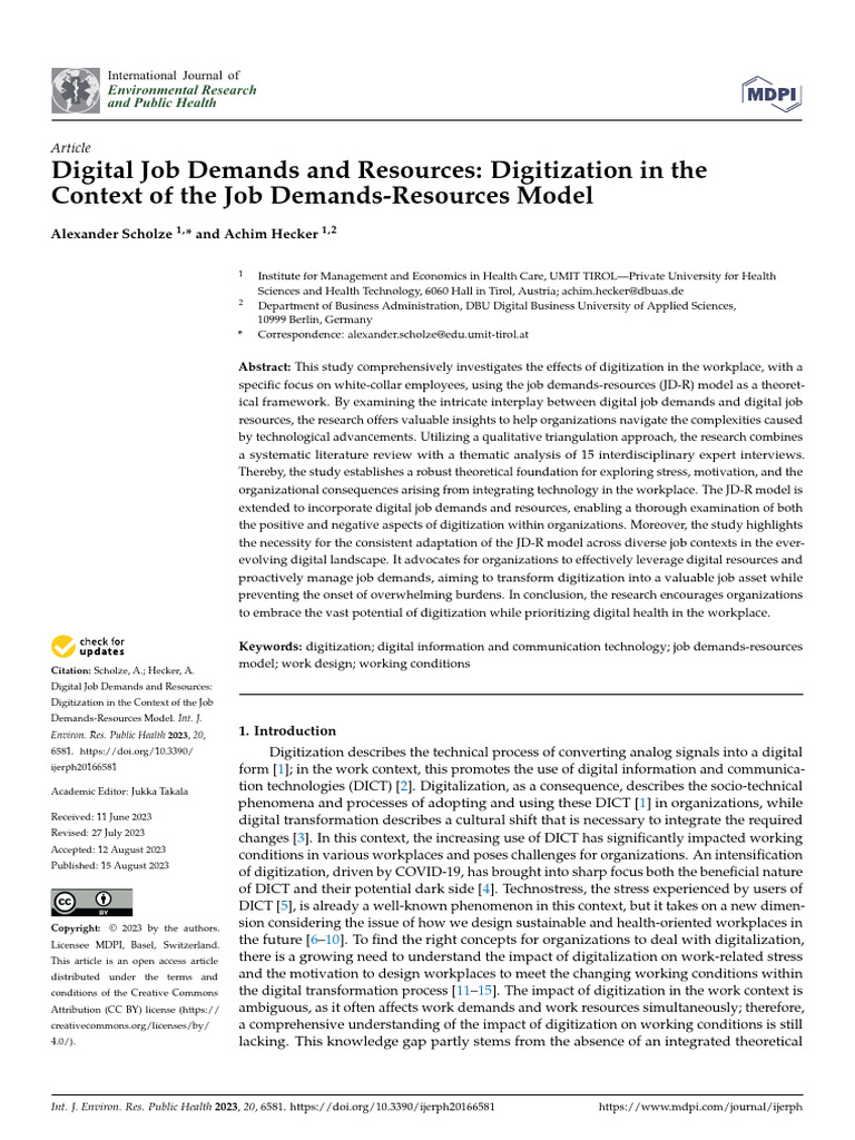 Digital Job Demands in the Workplace | PDF | Qualitative Research