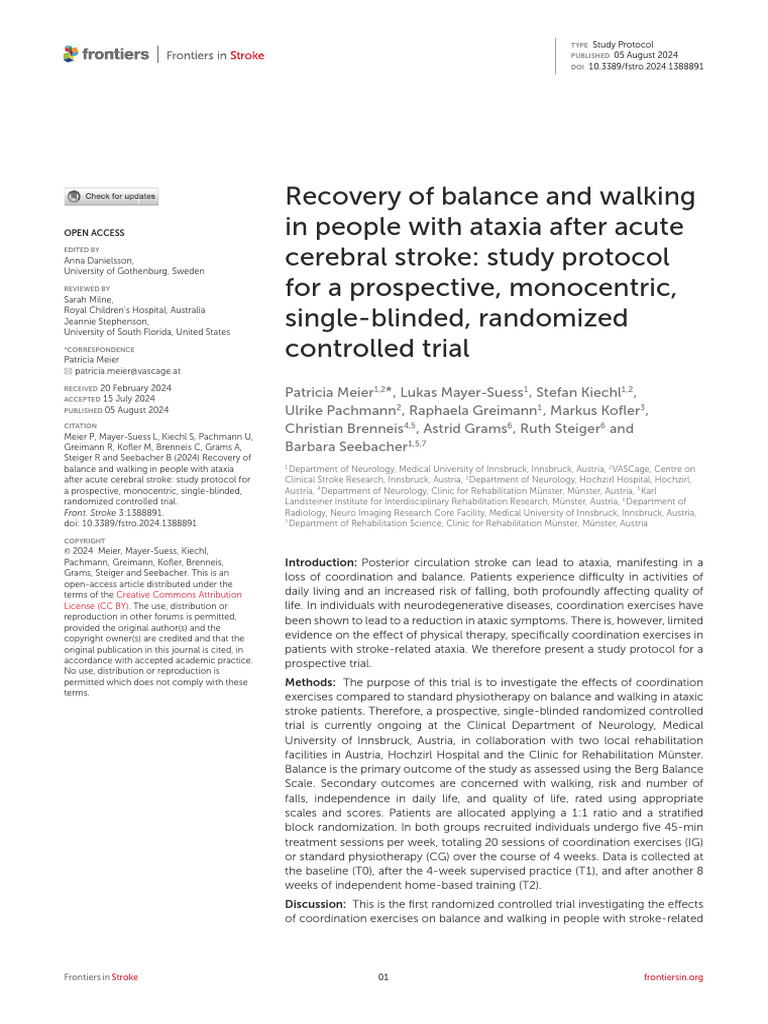 Ataxia Recovery Post-Stroke: Study Protocol | PDF | Physical Therapy ...