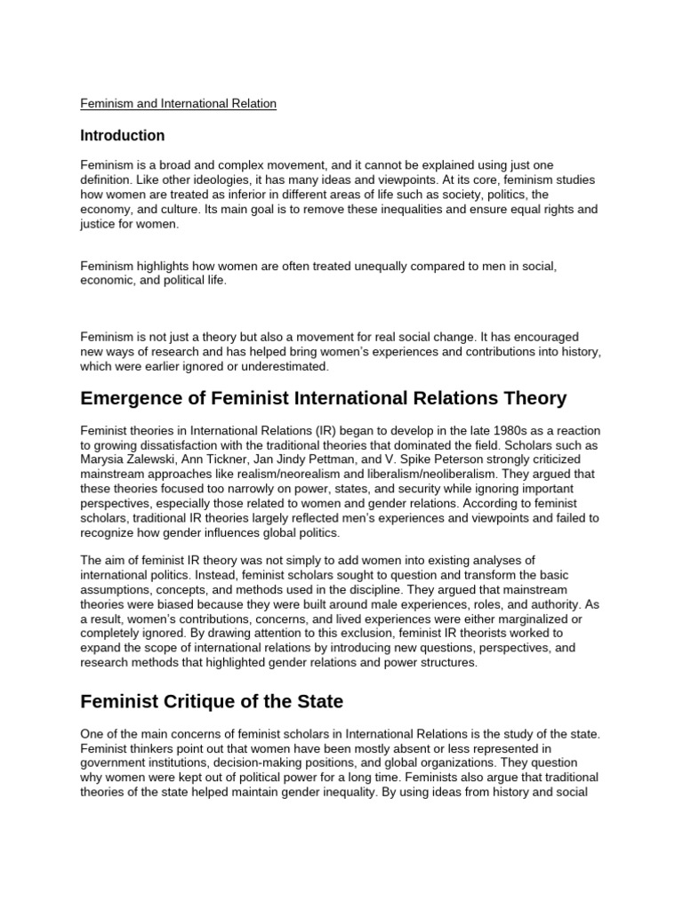Feminism in International Relations Theory | PDF | Gender Studies ...
