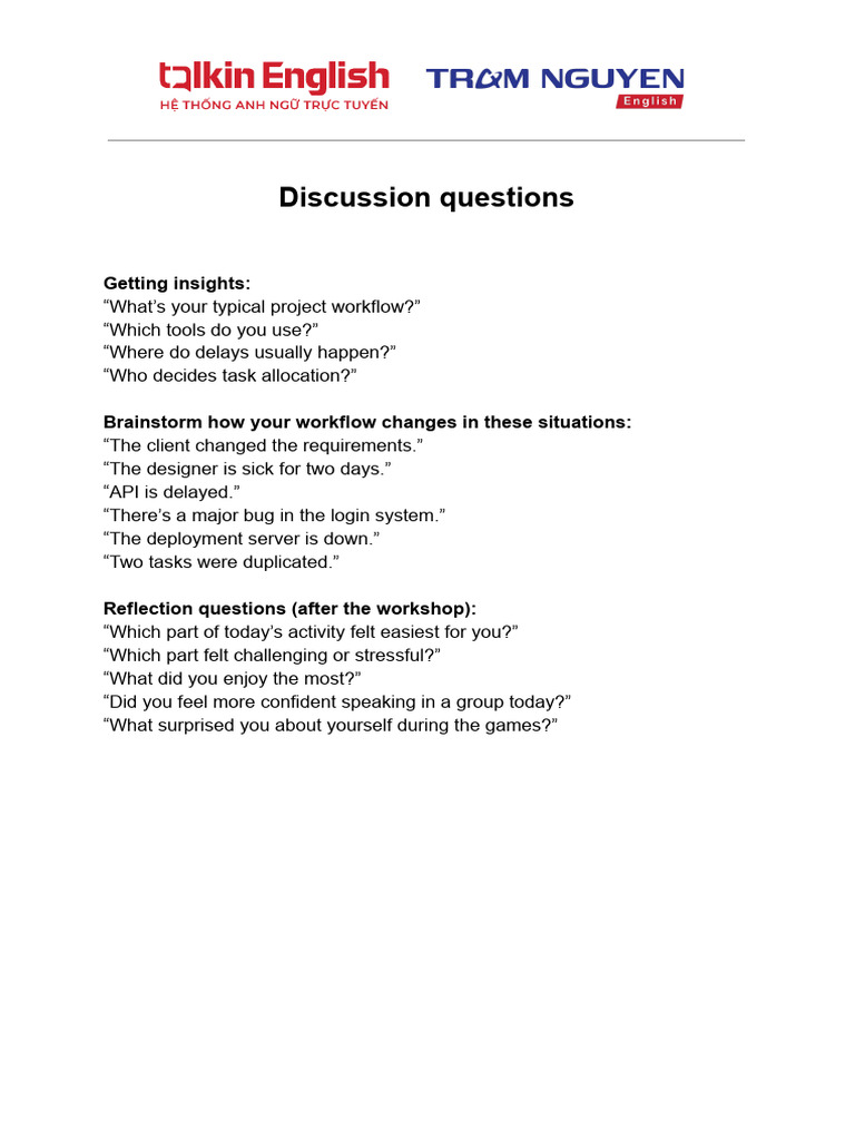 Project Workflow Discussion Guide | PDF