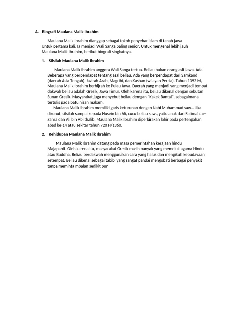 Biografi Singkat Maulana Malik Ibrahim | PDF