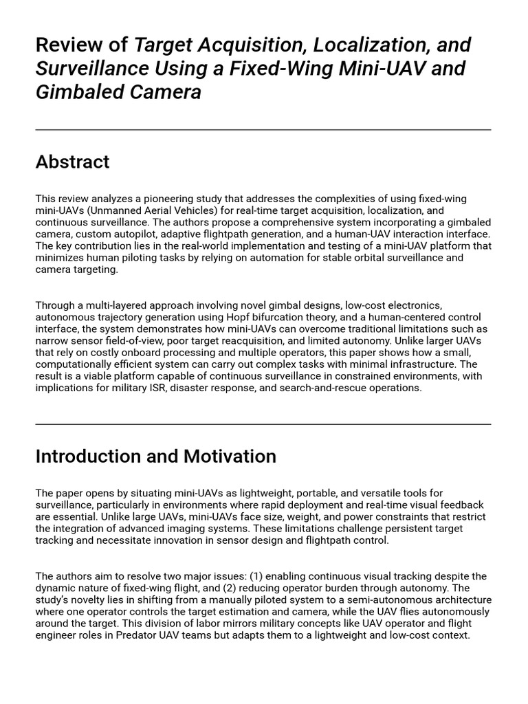 Mini-UAV Target Acquisition and Surveillance | PDF | Unmanned Aerial ...