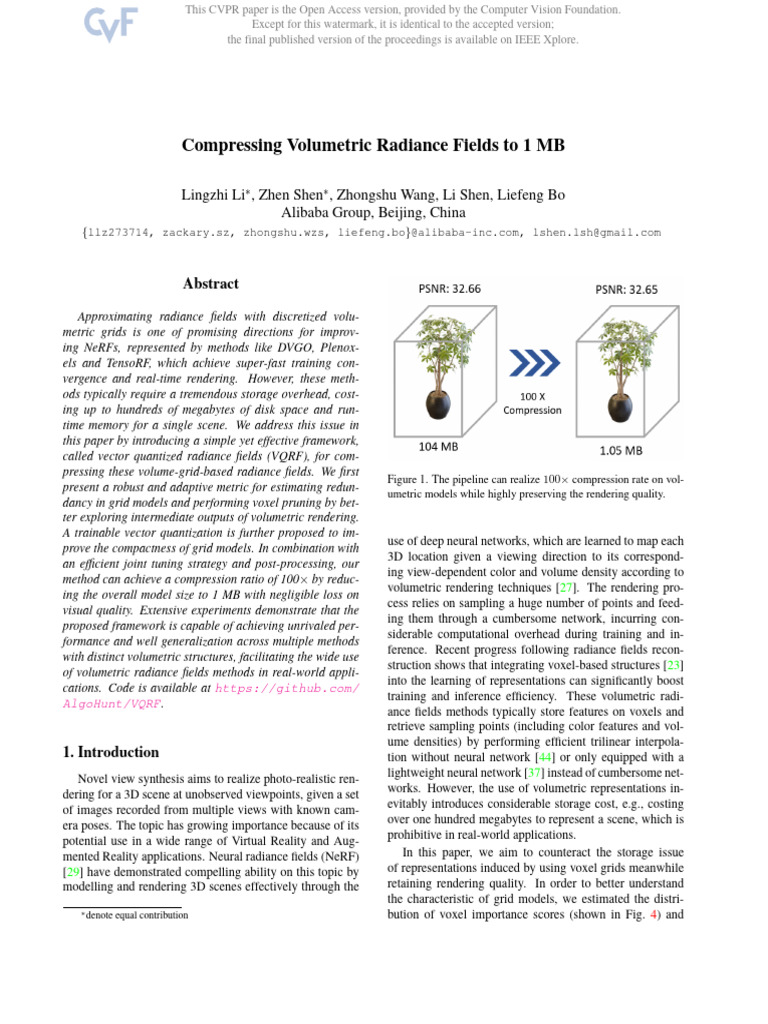 Compressing Radiance Fields to 1 MB | PDF | Applied Mathematics ...