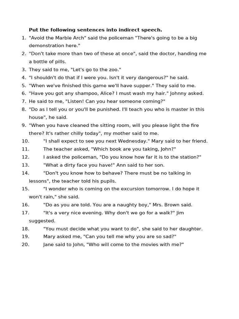 Indirect Speech Conversion Exercises | PDF