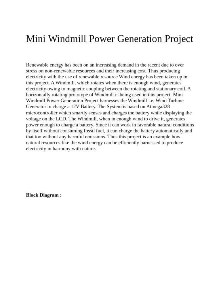 Mini Windmill Power Generation System | PDF