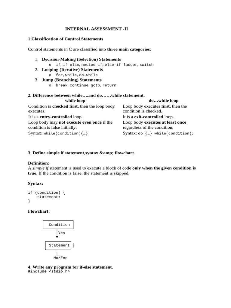 C Control Statements and Functions Guide | PDF | Parameter (Computer ...