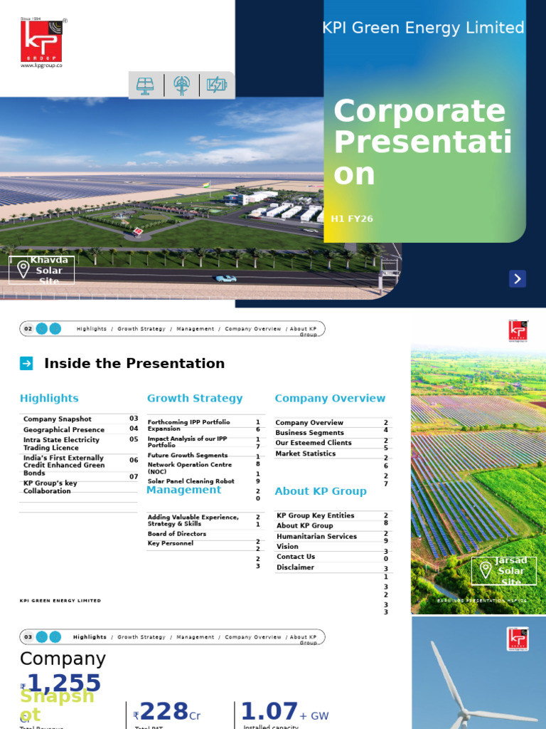 KPI Green Energy H1 FY26 Earnings Overview | PDF | Renewable Energy ...