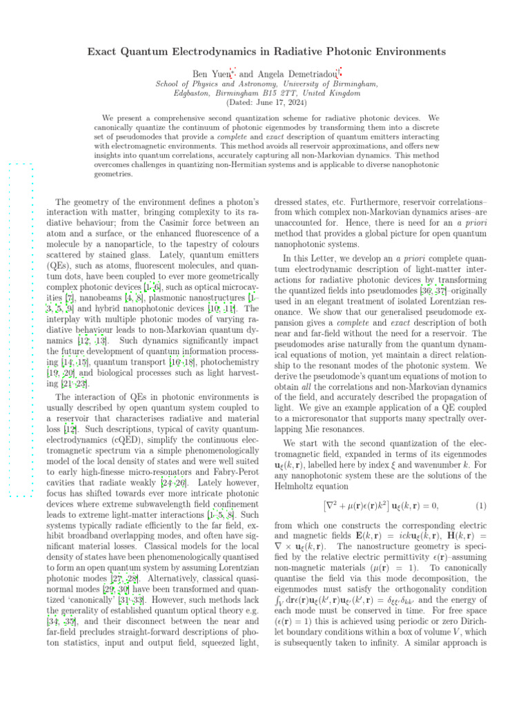 Quantum Electrodynamics in Photonic Devices | PDF | Quantization ...