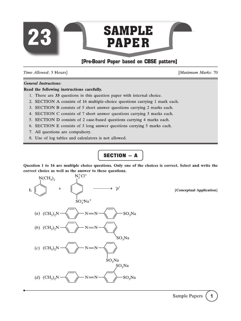 Cbse cl12 Ead Chemistry 2026 Edition Pre-Board Paper 23 | PDF
