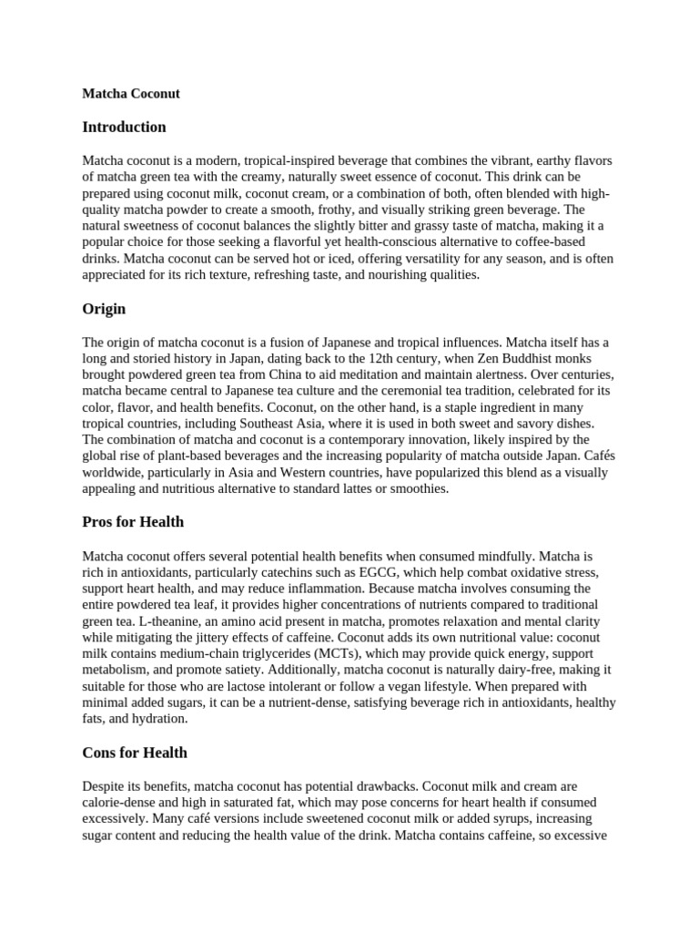 Coco Matcha | PDF | Drink | Coconut Milk