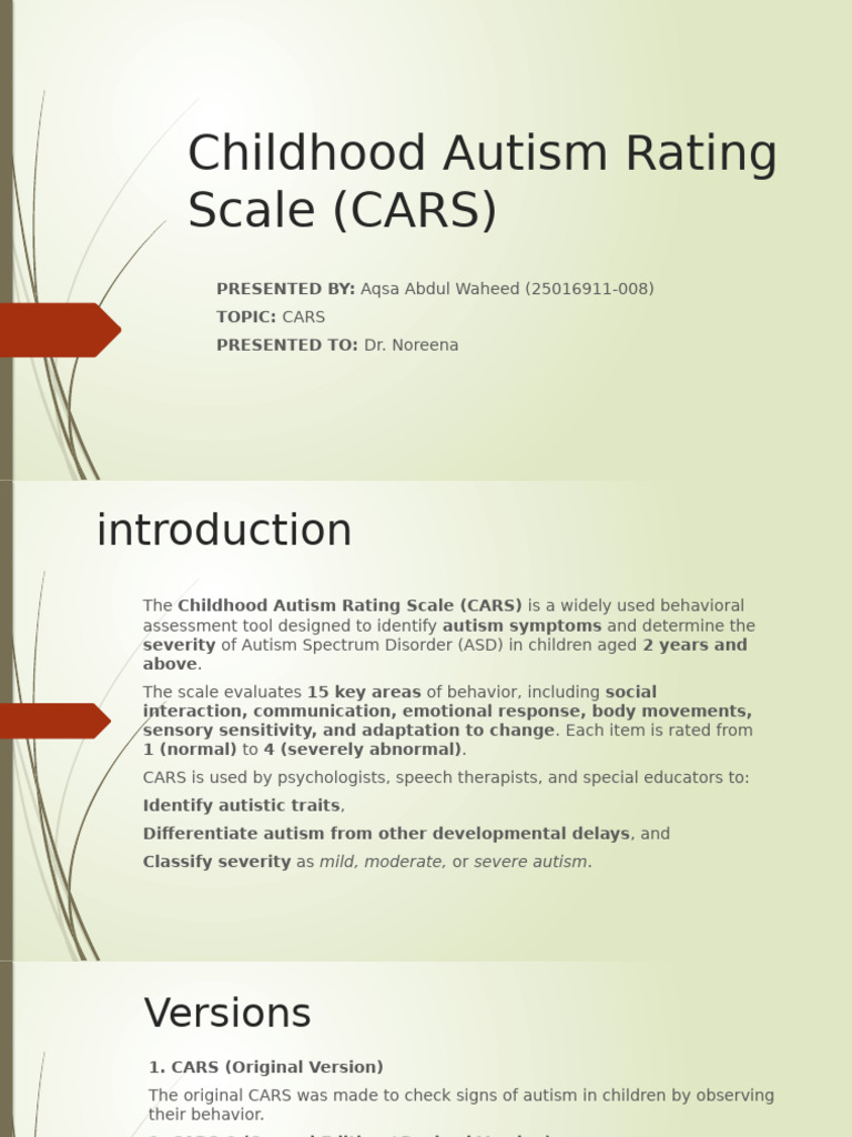 Childhood Autism Rating Scale (CARS) | PDF | Autism | Diagnostic And ...