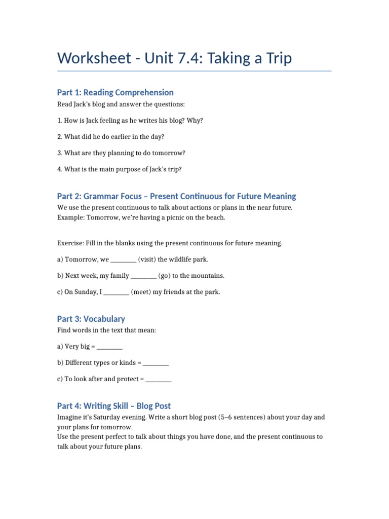 Trip Planning Worksheet for Students | PDF