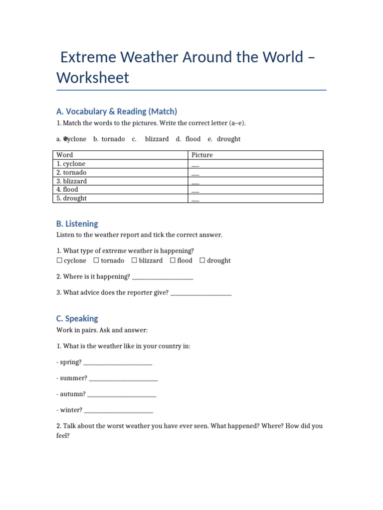 Extreme Weather Worksheet | PDF