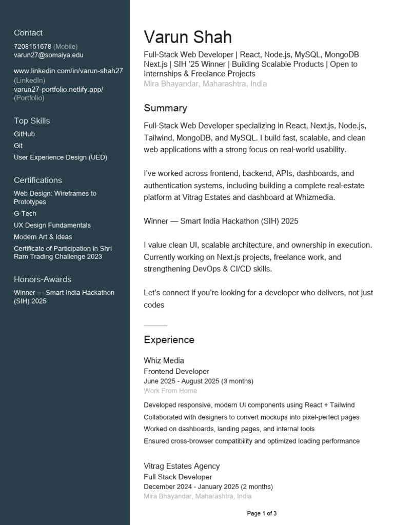 Full-Stack Web Developer Portfolio | PDF | Web Development | Computing