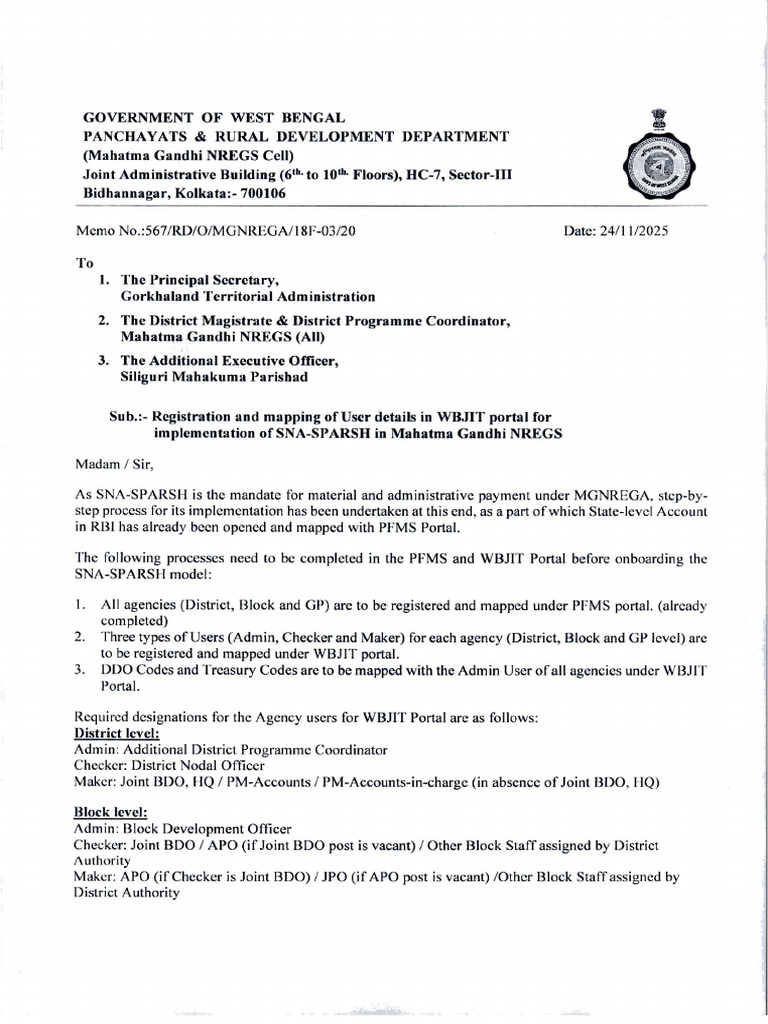 Letter Registration and Mapping of User Details in WBJIT Portal For ...