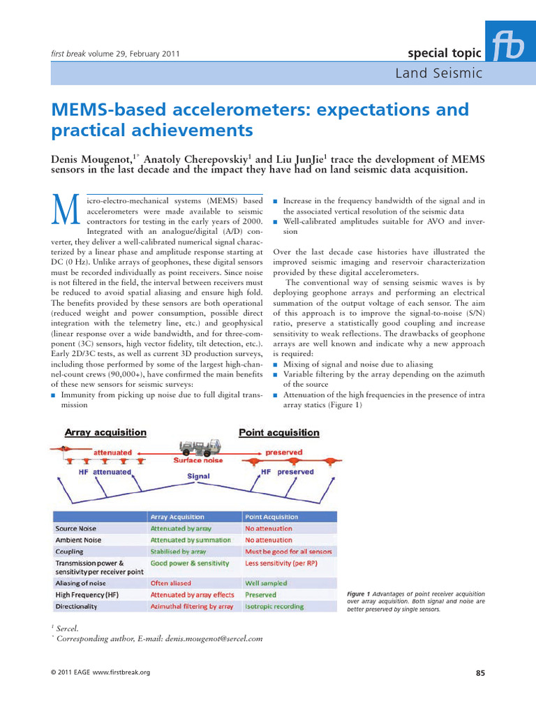 MEMS Accelerometers in Land Seismic | PDF | Accelerometer | Reflection ...