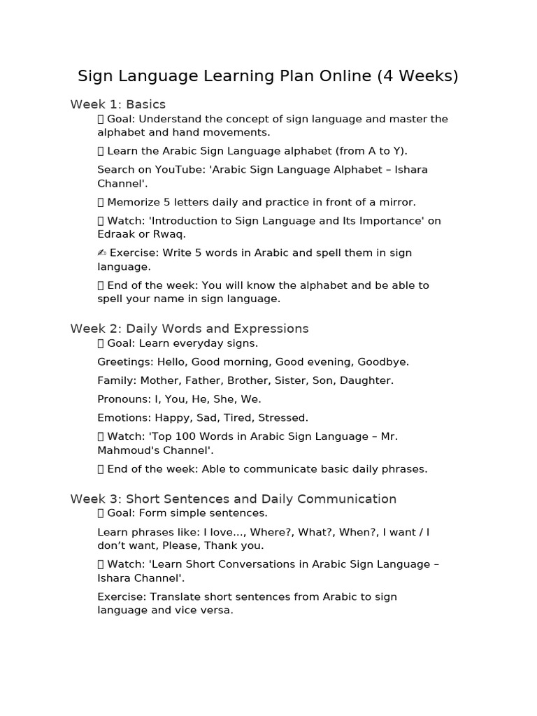Sign Language Learning Plan en | PDF